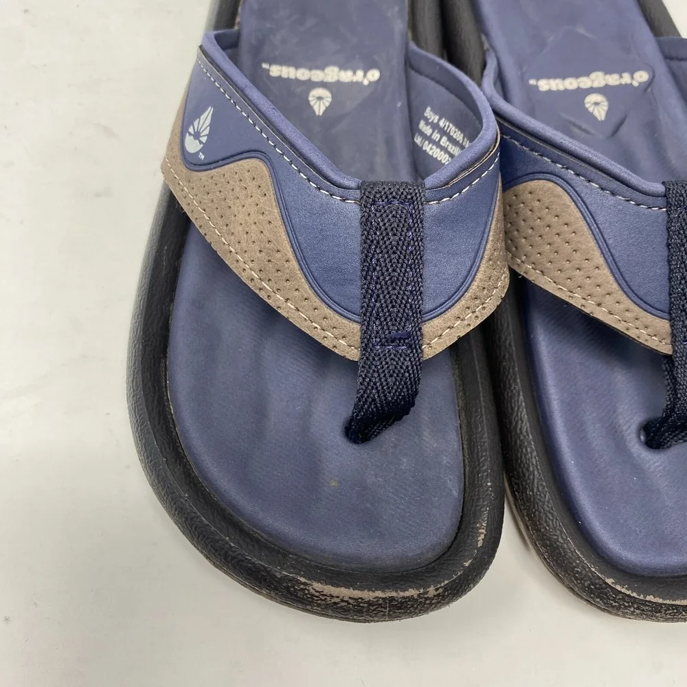 O'rageous Blue Brown Flip Flop Sandals Orageous Youth Boys Size 4‎